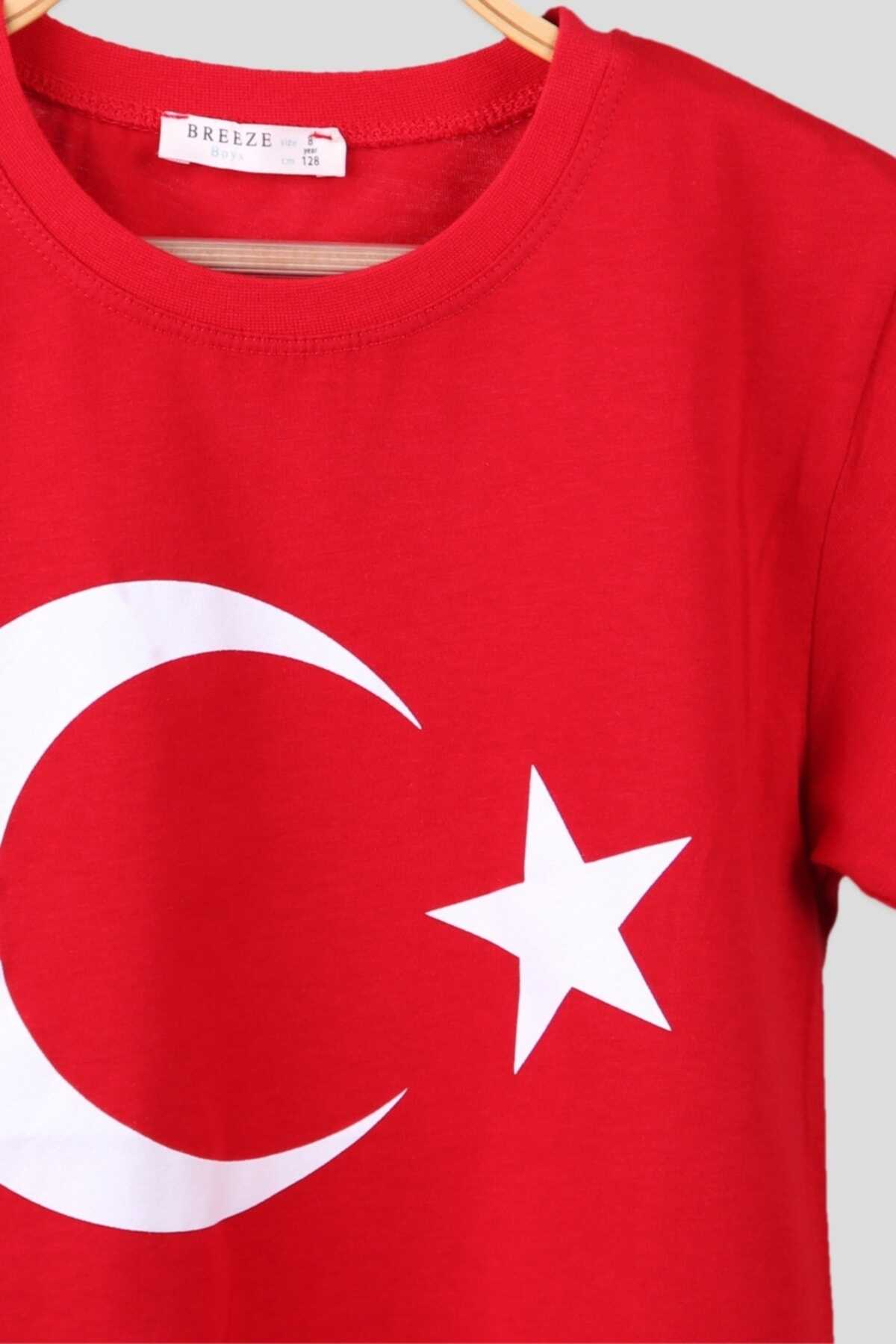 تیشرت بچه گانه یقه گرد طرح پرچم ترکیه  قرمز برند Breeze 