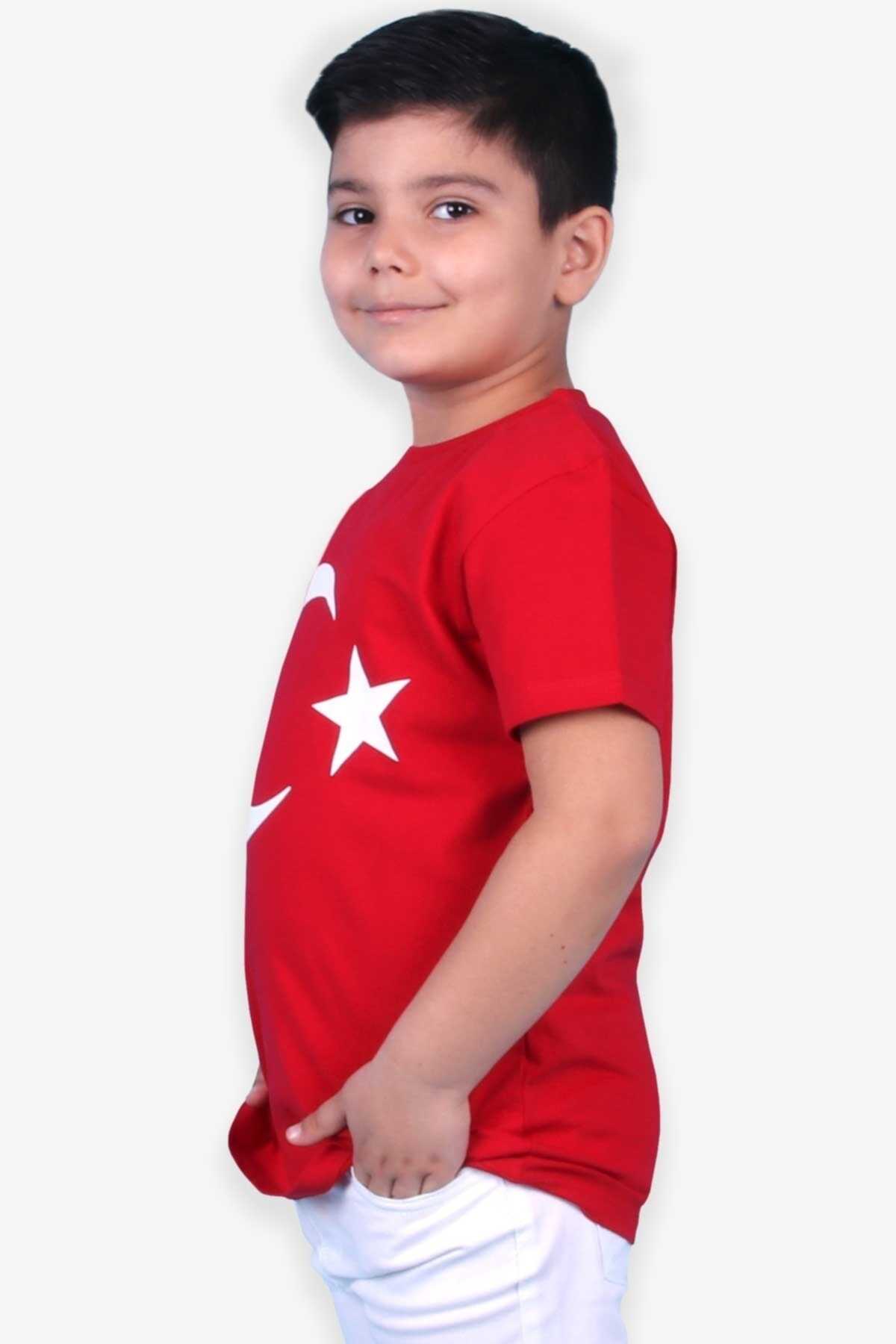تیشرت بچه گانه یقه گرد طرح پرچم ترکیه  قرمز برند Breeze 