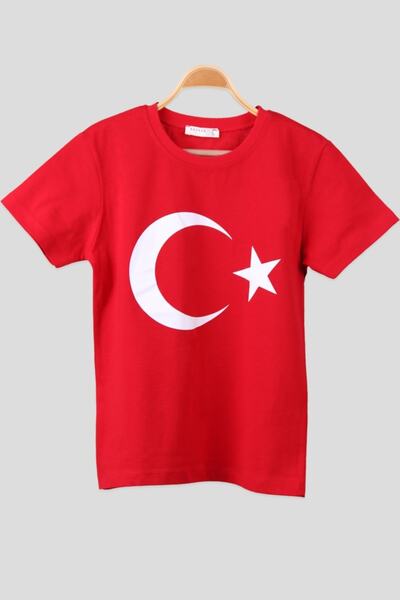 تیشرت بچه گانه یقه گرد طرح پرچم ترکیه قرمز برند Breeze 