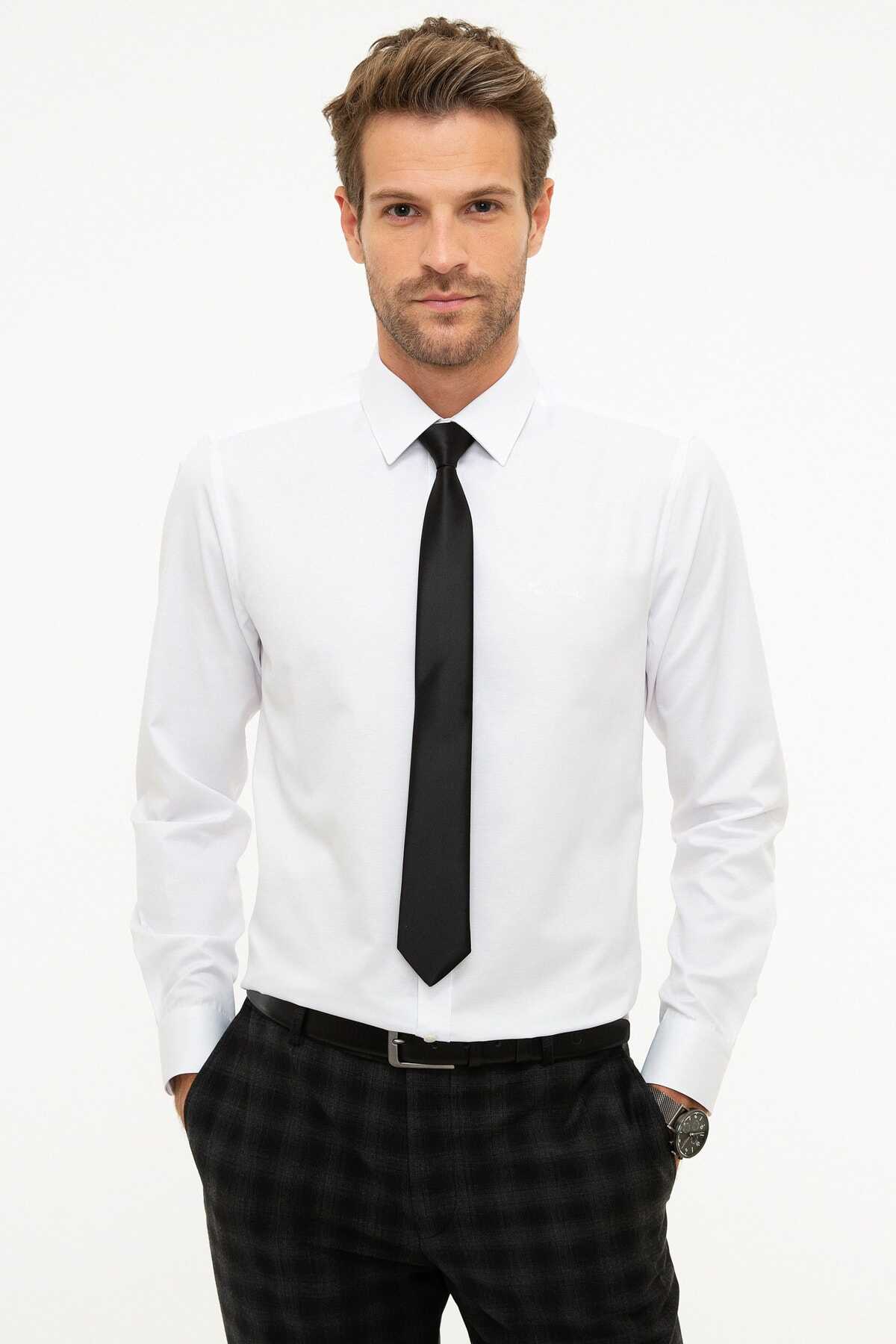 پیراهن مردانه ساده آستین بلند سفید برند Pierre Cardin