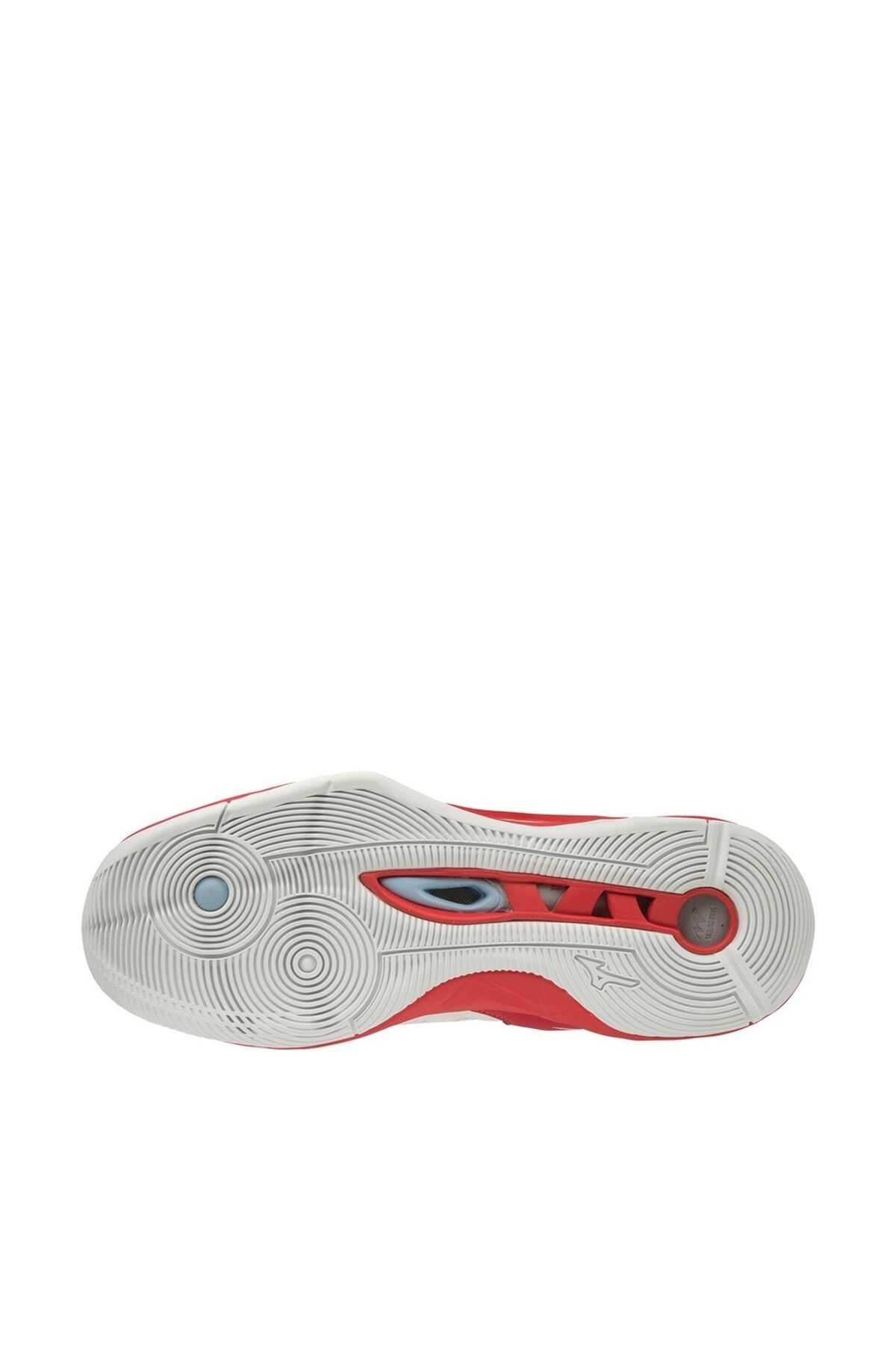 کفش والیبال یونیسکس دو رنگ سفید قرمز مدل Wave Momentum Mıd برند MIZUNO 