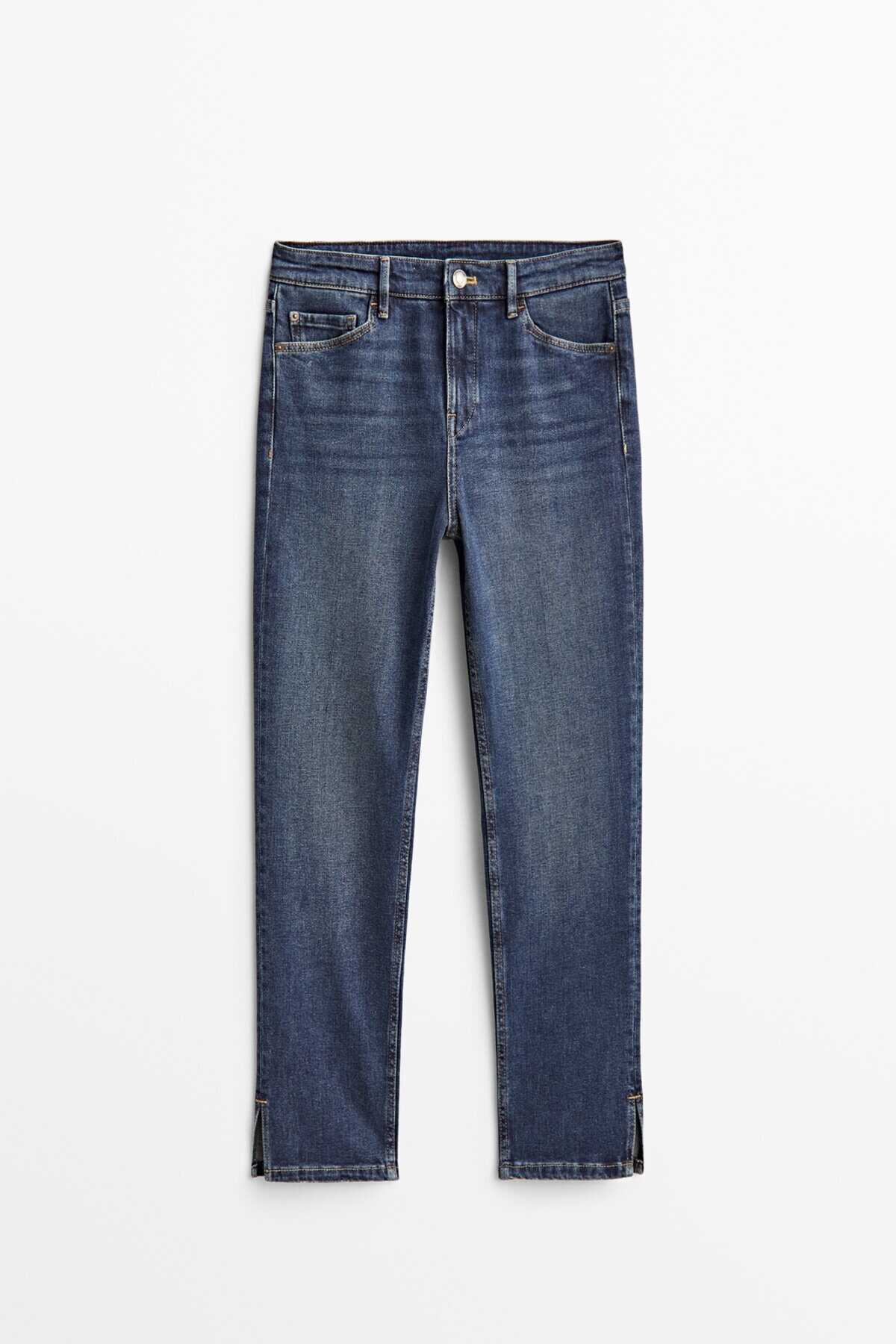 شلوار جین زنانه راسته چاک دار آبی برند Massimo Dutti