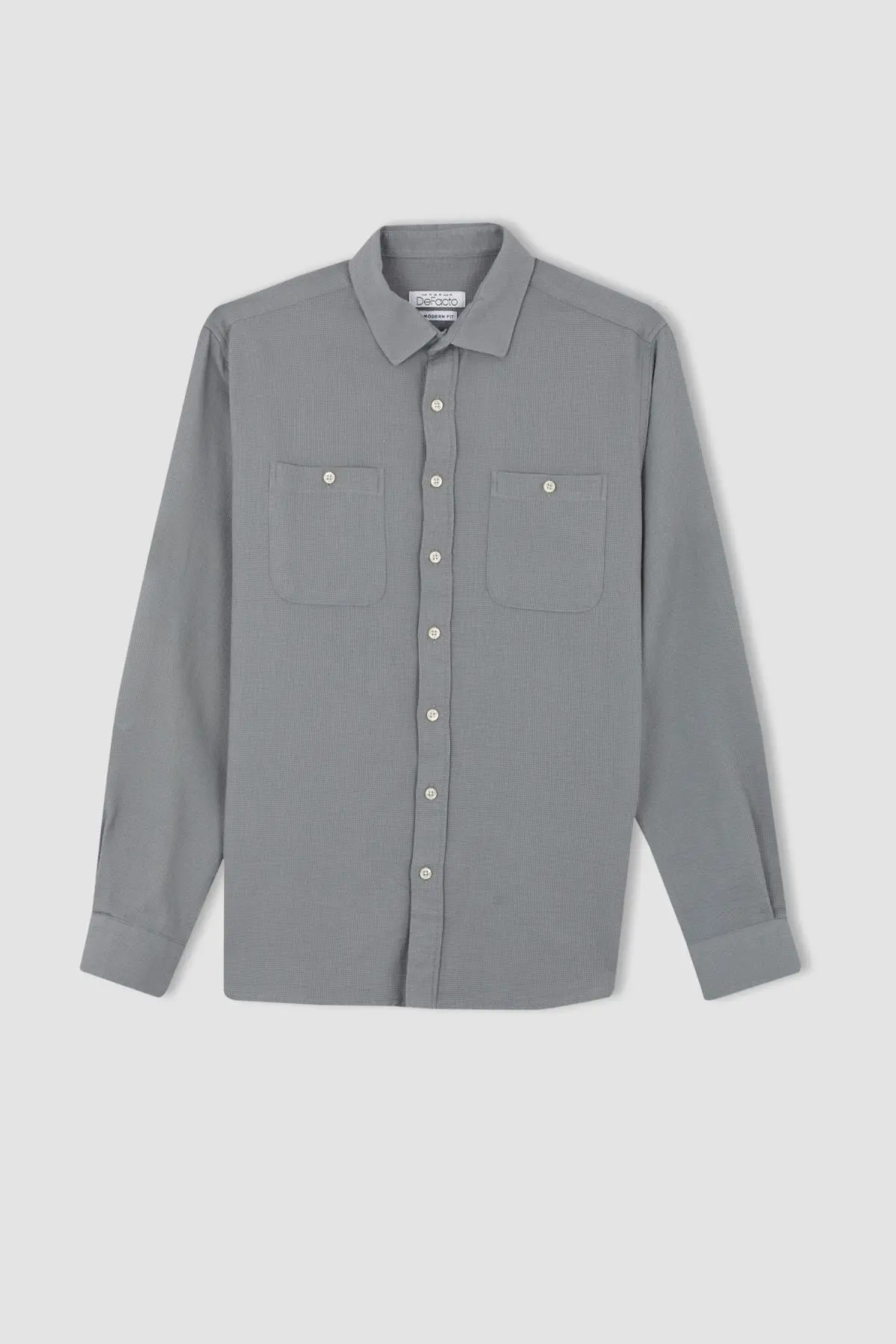 پیراهن آستین بلند یقه کلاسیک دو جیب مردانه خاکستری برند Defacto