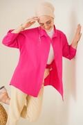 پیراهن دکمه دار یقه کلاسیک زنانه سرخابی برند asilmoda 