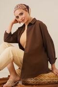 پیراهن دکمه دار یقه کلاسیک زنانه قهوه ای تیره برند asilmoda 