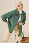 پیراهن دکمه دار یقه کلاسیک زنانه سبز تیره برند asilmoda 