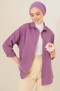 پیراهن دکمه دار یقه کلاسیک زنانه یاسی تیره برند asilmoda 