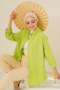 پیراهن دکمه دار یقه کلاسیک زنانه سبز پسته ای برند asilmoda 