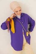 پیراهن دکمه دار یقه کلاسیک زنانه بنفش برند asilmoda 