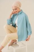 پیراهن دکمه دار یقه کلاسیک زنانه آبی برند asilmoda 