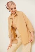 پیراهن دکمه دار یقه کلاسیک زنانه کرم برند asilmoda 