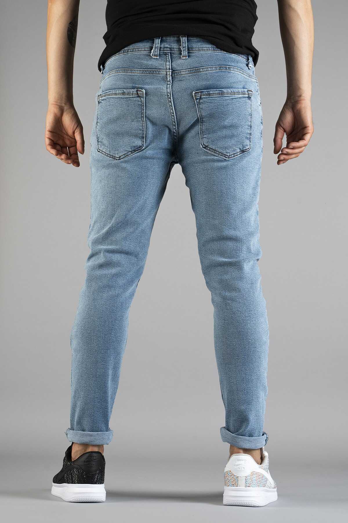 شلوار جین اندامی مردانه آبی روشن برند bombe 