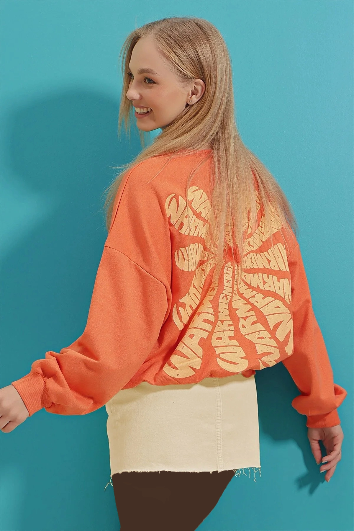دورس اور سایز چاپ دار زنانه نارنجی برند Trend Alaçatı Stili