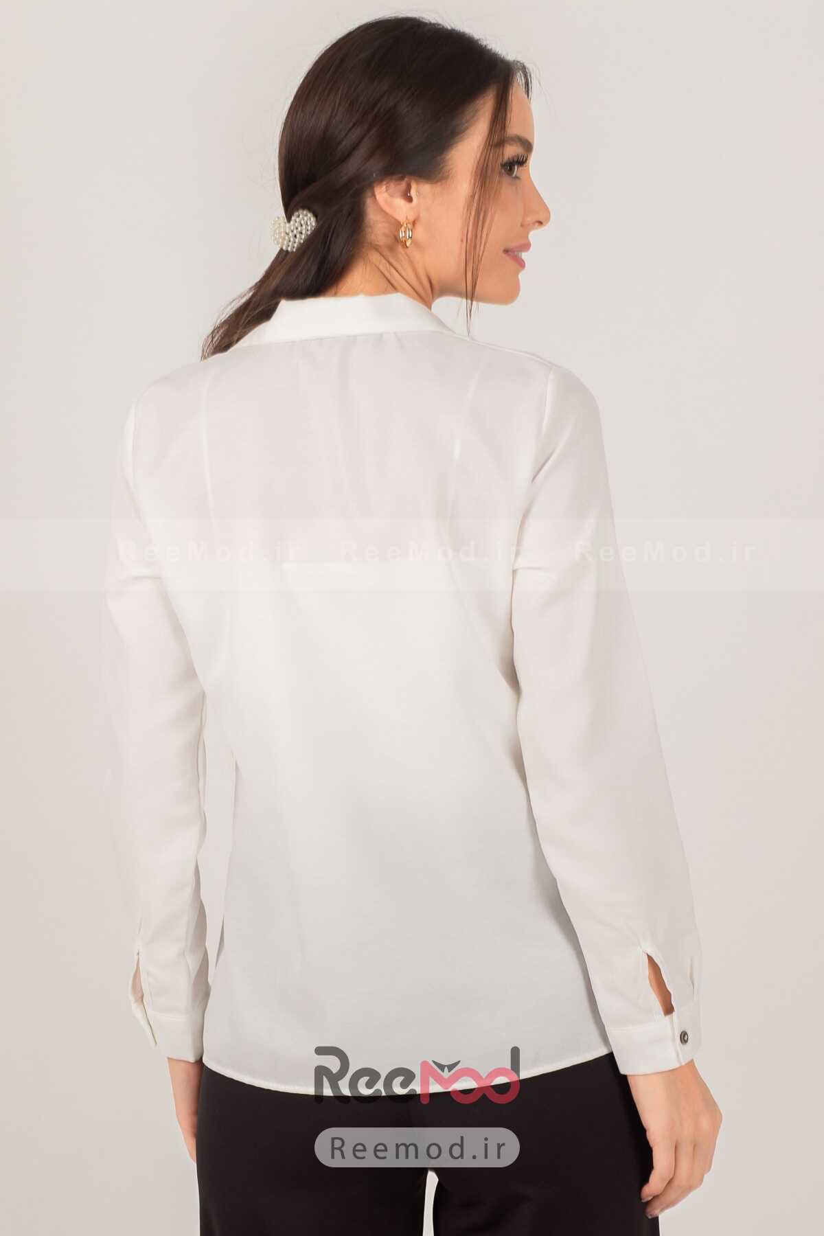 پیراهن زنانه ساده آستین بلند سفید برند armonika