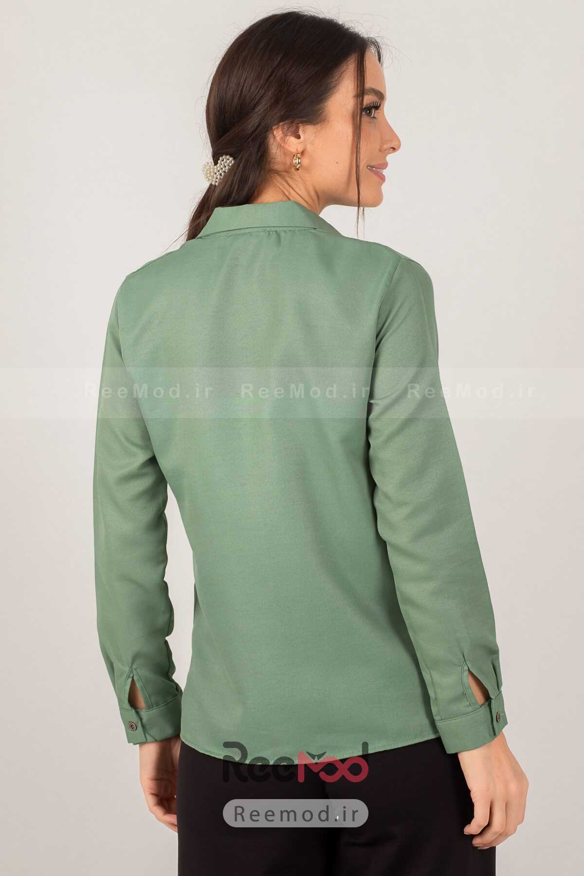 پیراهن زنانه ساده آستین بلند سبز برند armonika