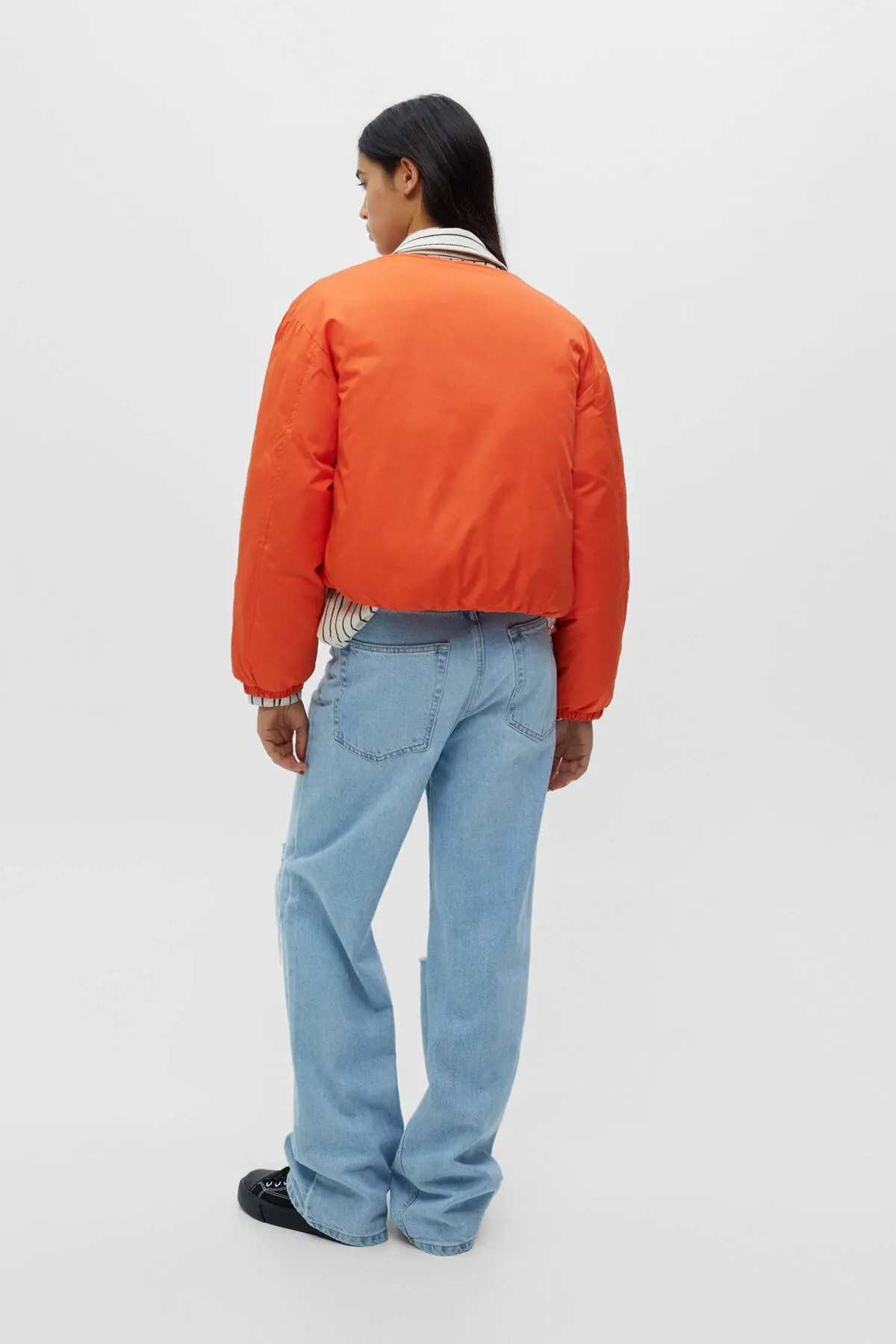 کاپشن کراپ دکمه ای جیب دار زنانه نارنجی برند Pull Bear