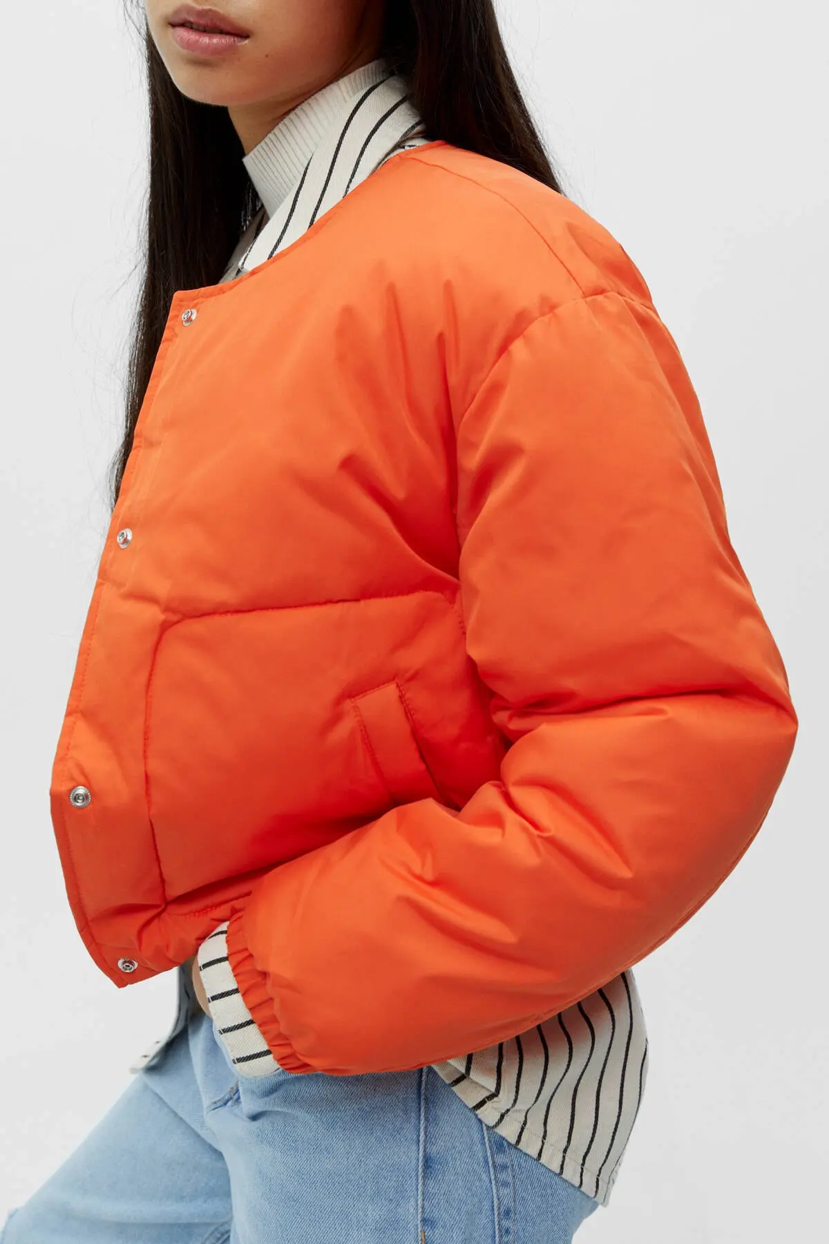 کاپشن کراپ دکمه ای جیب دار زنانه نارنجی برند Pull Bear