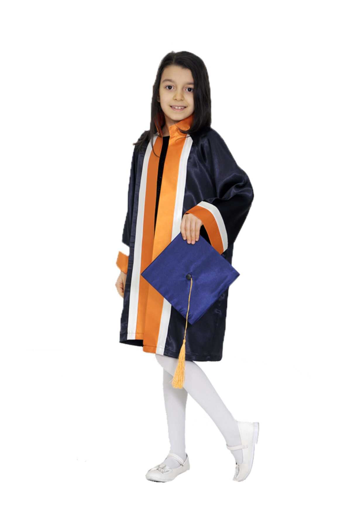 لباس فارغ التحصیلی دبستان دخترانه سرمه ای نارنجی برند Mezuniyetshop 