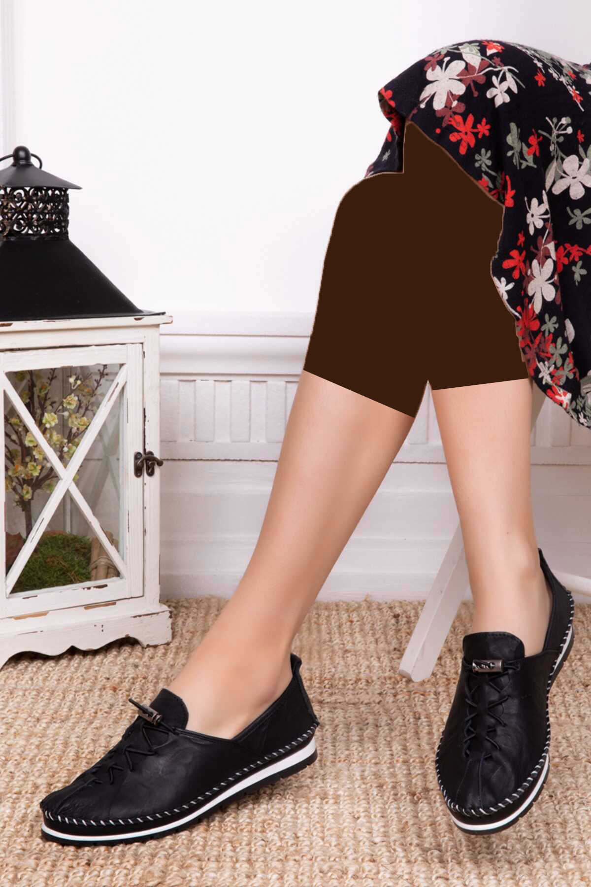 کفش راحتی چرم بند دار زنانه مشکی برند Deripabuc 
