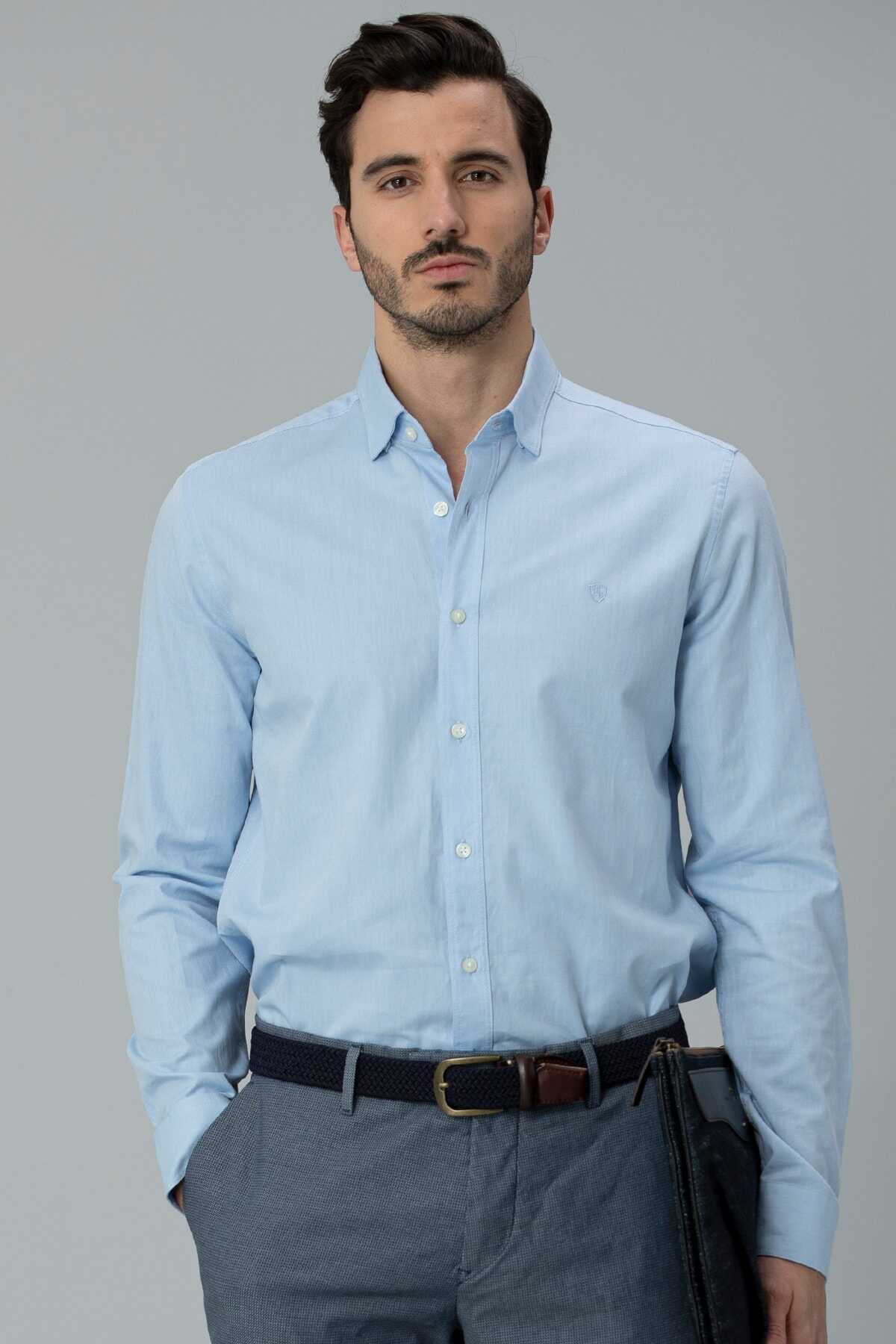 پیراهن کلاسیک مردانه آبی روشن برند Lufian 