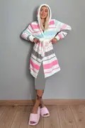روبدوشامبر پشمی طرح دار زنانه سفید برند Pijamaevi