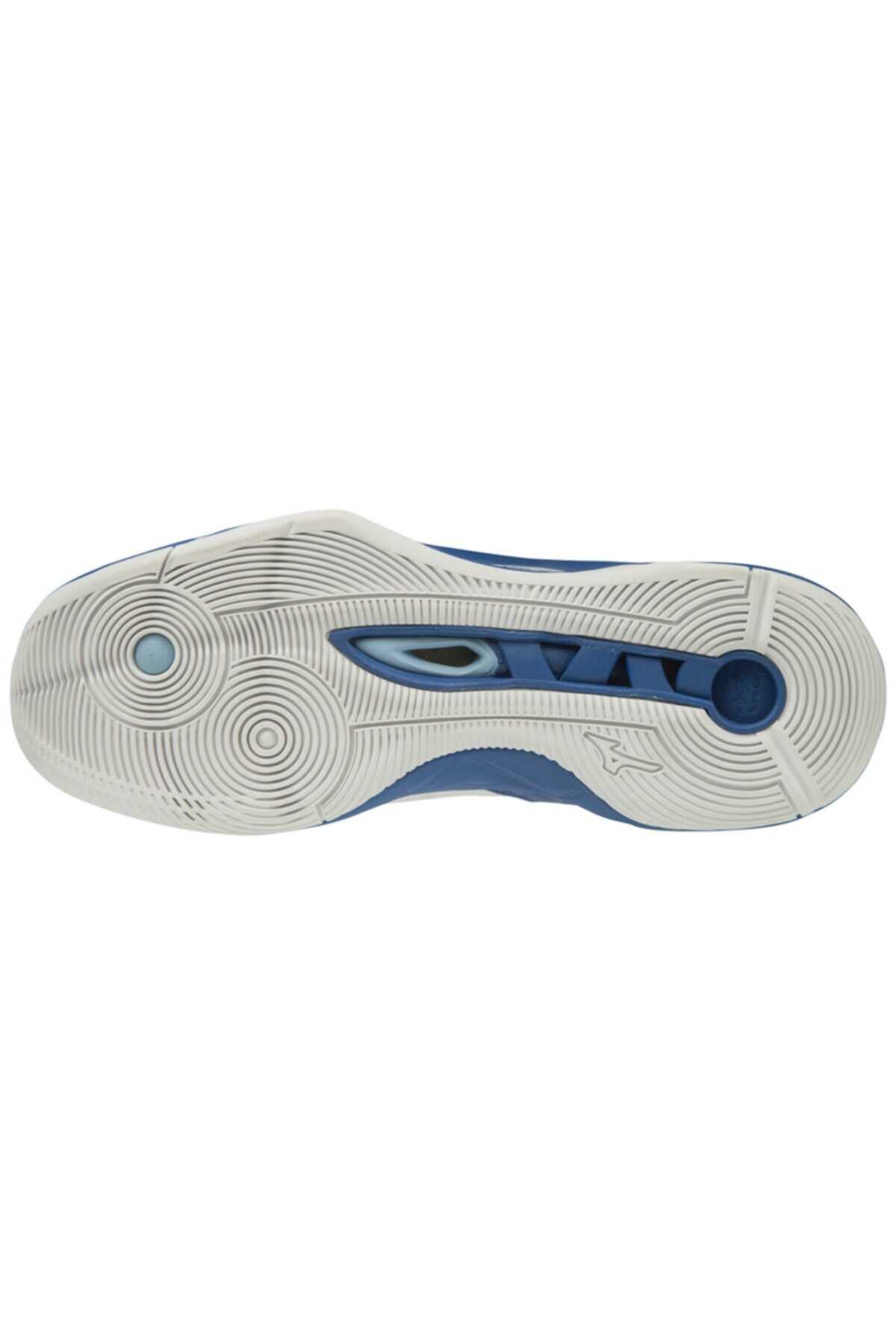 کفش والیبال مردانه دو رنگ سفید آبی مدل Wave Momentum برند MIZUNO 