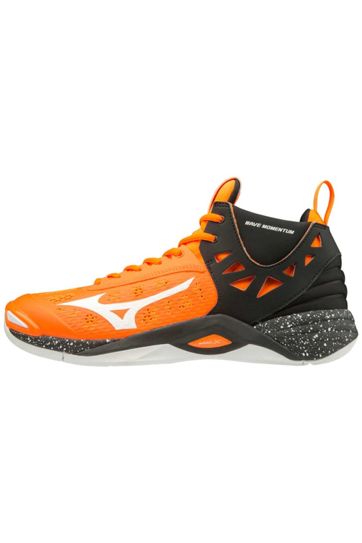 کفش والیبال یونیسکس دو رنگ نارنجی مشکی مدل Wave Momentum Mıd برند MIZUNO 