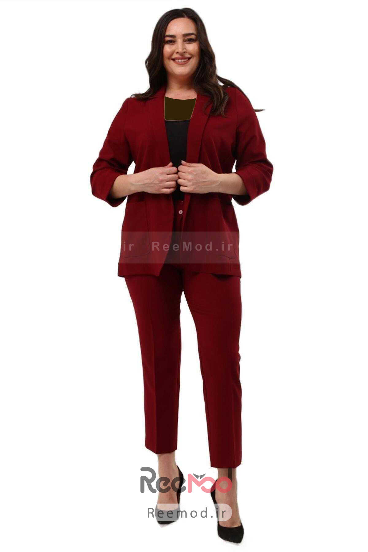 کت شلوار کوتاه جیب پاکتی زنانه قرمز برند Hanezza