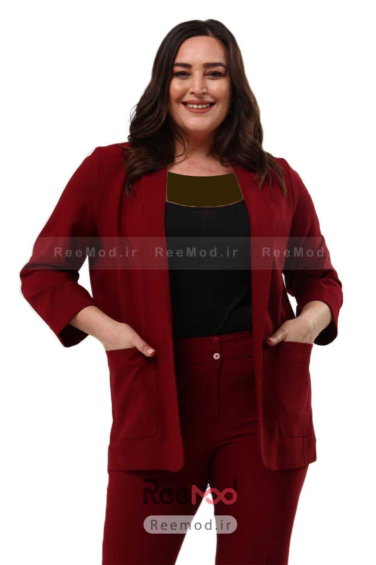 کت شلوار کوتاه جیب پاکتی زنانه قرمز برند Hanezza