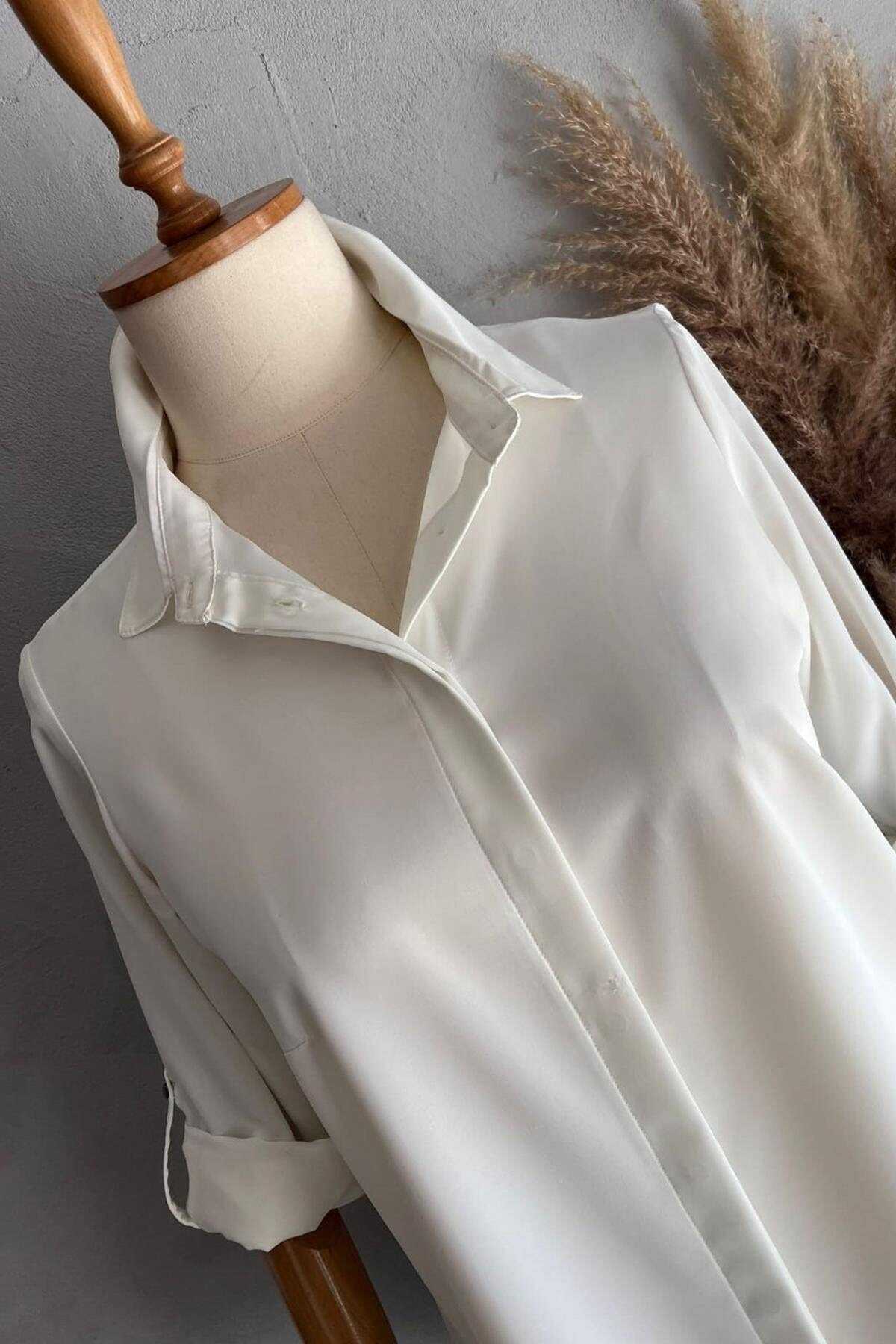 پیراهن زنانه دکمه دار بغل چاک سایز بزرگ سفید برند Hanezza 