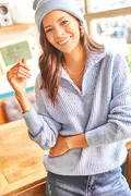 پلیور بافتنی یقه زیپ دار اور سایز زنانه آبی روشن برند Olalook 