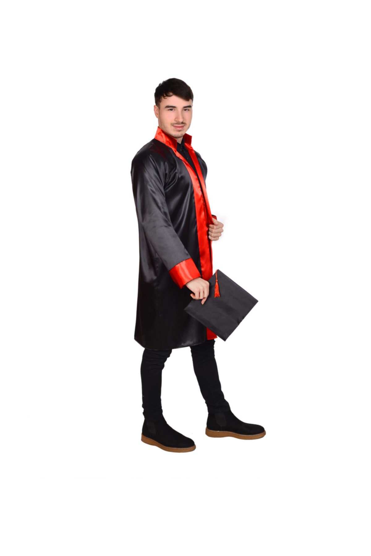 لباس فارغ التحصیلی مردانه قرمز مشکی برند Nüans Mezuniyet