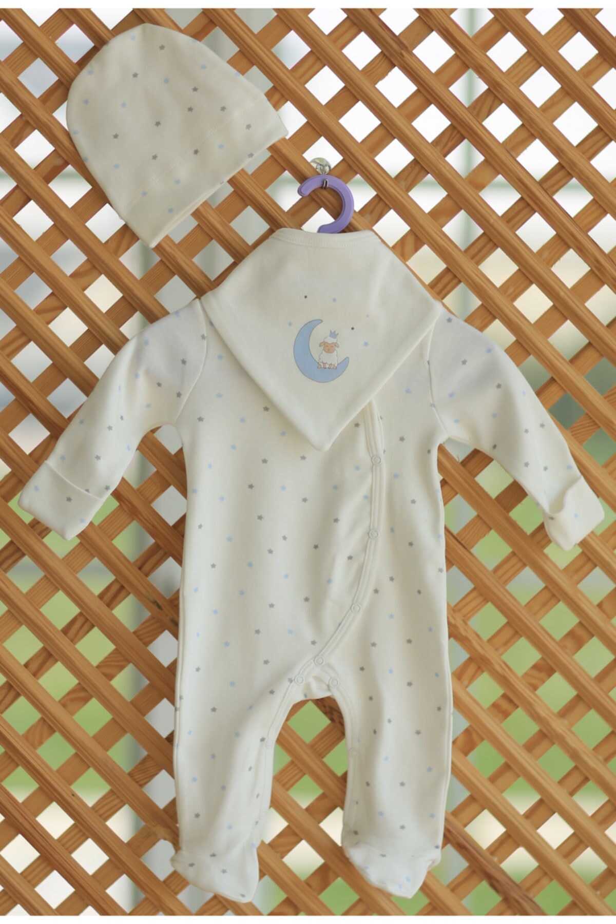 ست رامپر کلاه دار نوزاد طرح ستاره آبی برند Hug By
