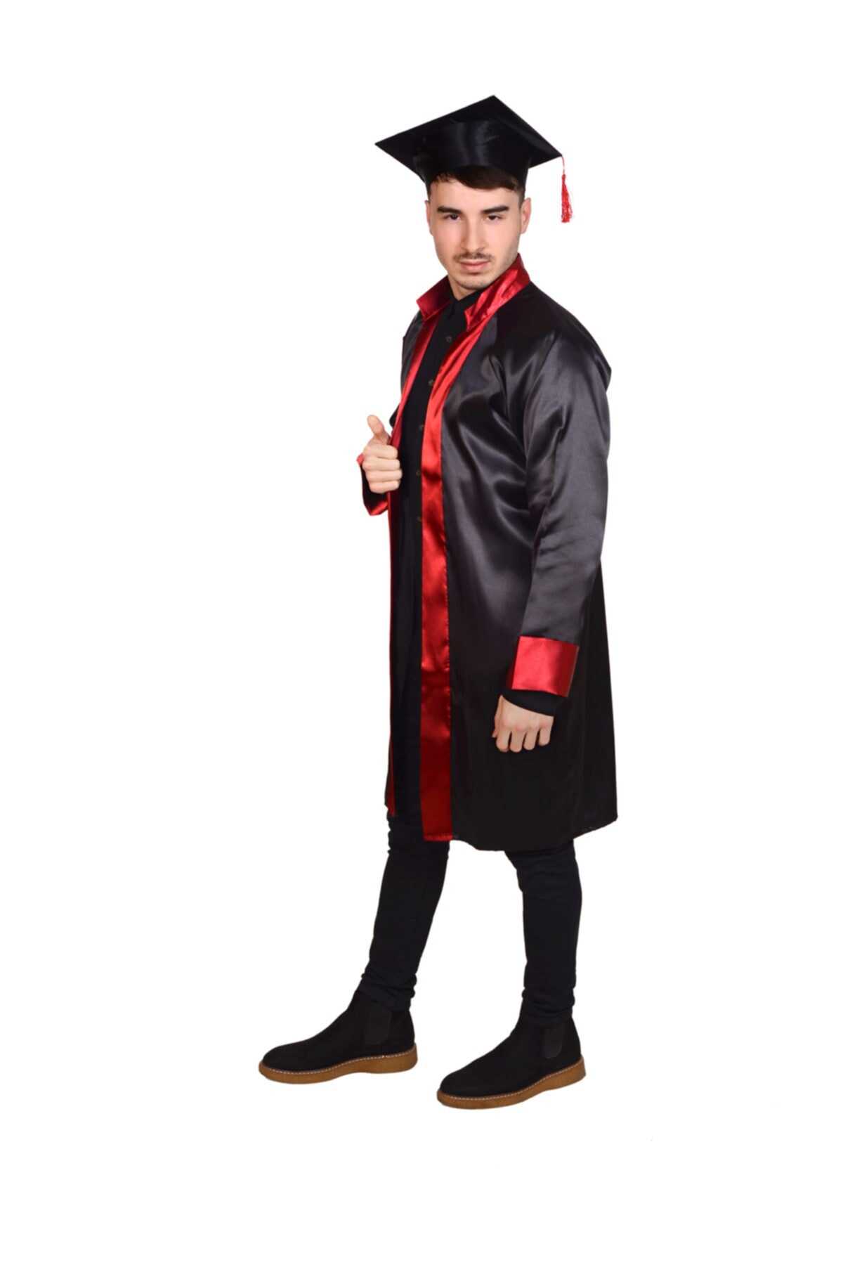 لباس فارغ التحصیلی مردانه مشکی قرمز برند Nüans Mezuniyet