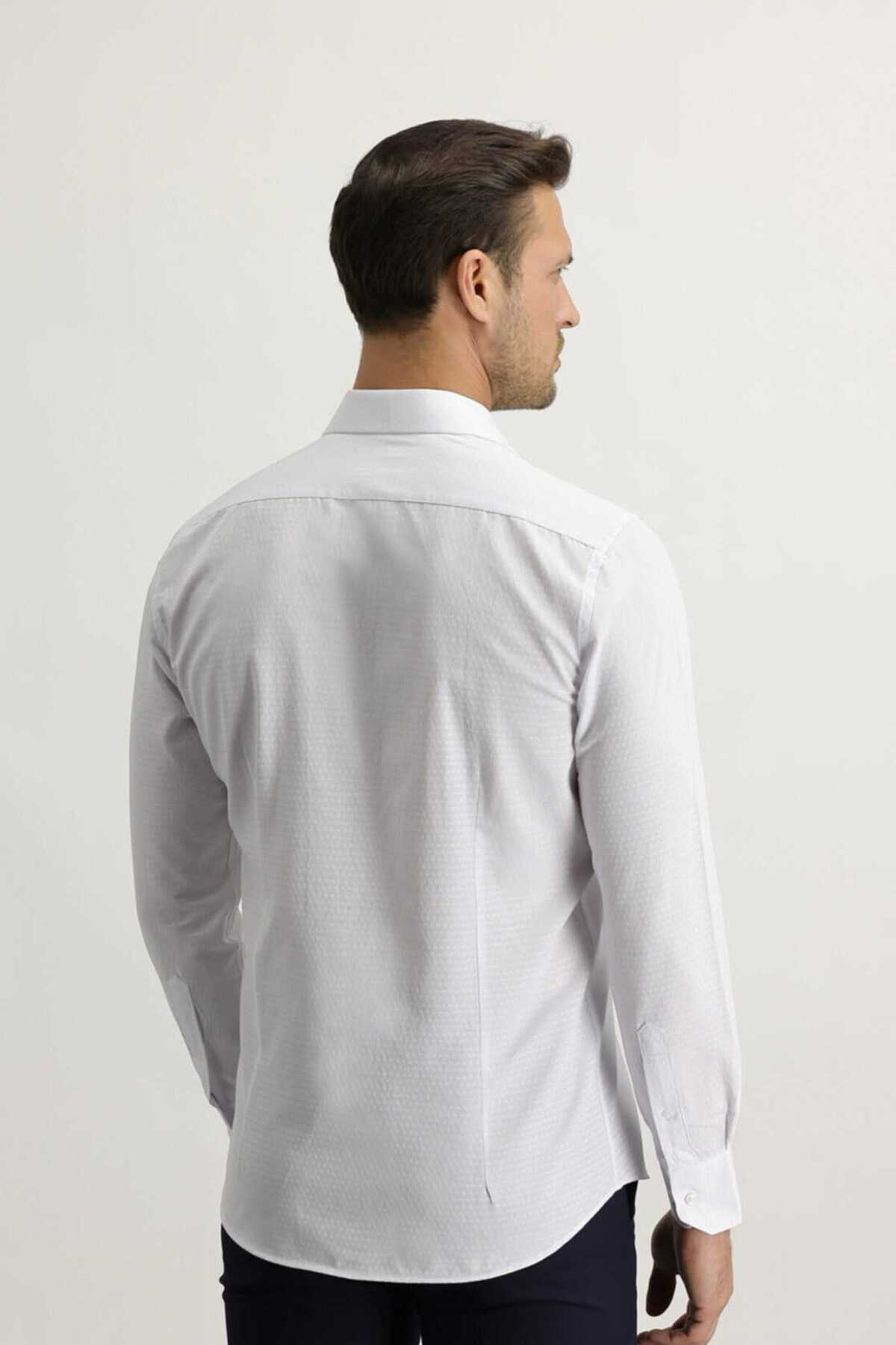پیراهن کلاسیک آستین بلند طرح دار مردانه سفید برند Kiğılı 