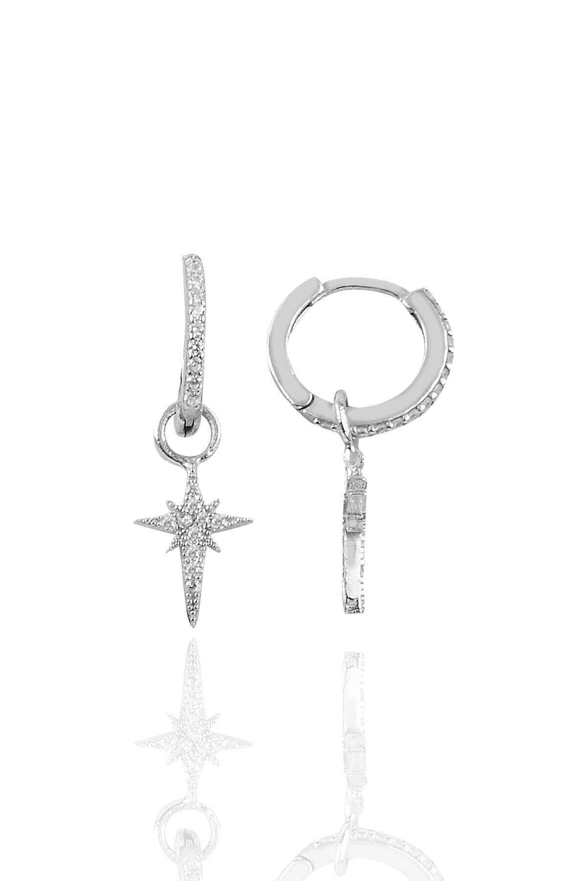 گوشواره حلقه ای آویز دار زنانه سنگی نقره ای برند Söğütlü Silver