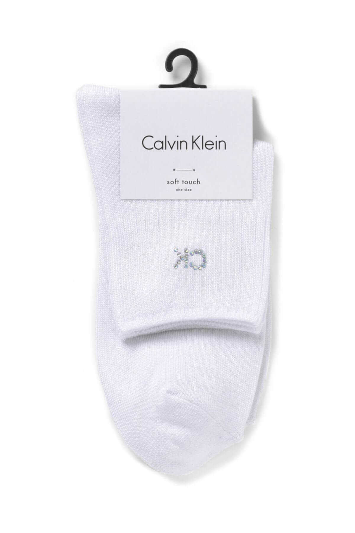 جوراب کوتاه زنانه طرح دار سفید برند Calvin Klein