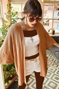 ژاکت بافتنی جلو باز توری آجری برند Olalook