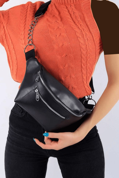 کیف کمری زنانه زنجیر دار مشکی برند G&E BAGS