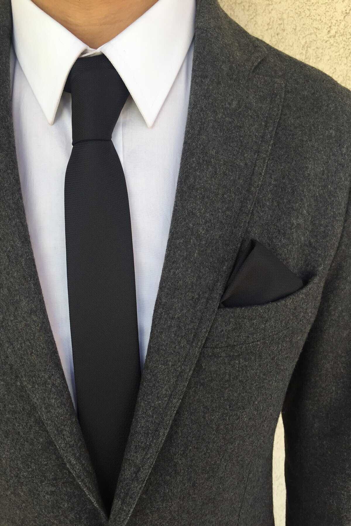 ست کراوات دستمال جیبی مردانه مشکی برند Kravatistan 