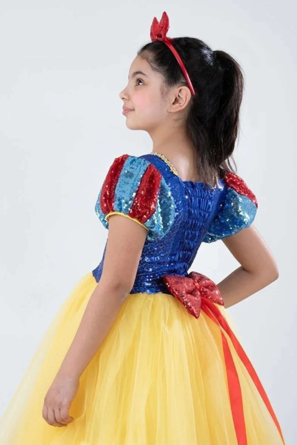 لباس عروسکی دخترانه مدل سفید برفی زرد آبی برند Mashotrend