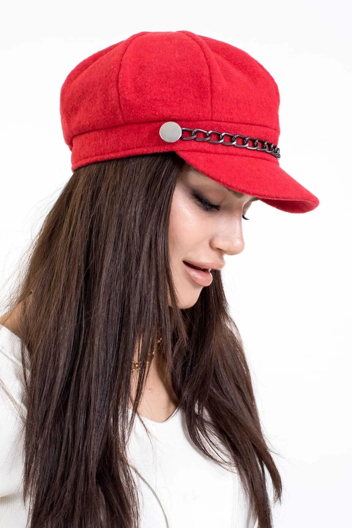 کلاه کاپیتانی فوتر کارتیر دار زنانه قرمز