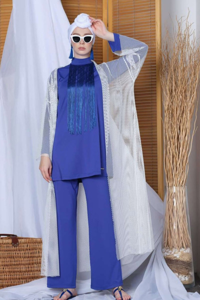 مانتو ضد آب رویه حریر توری طرح دار سفید برند  ALFASA