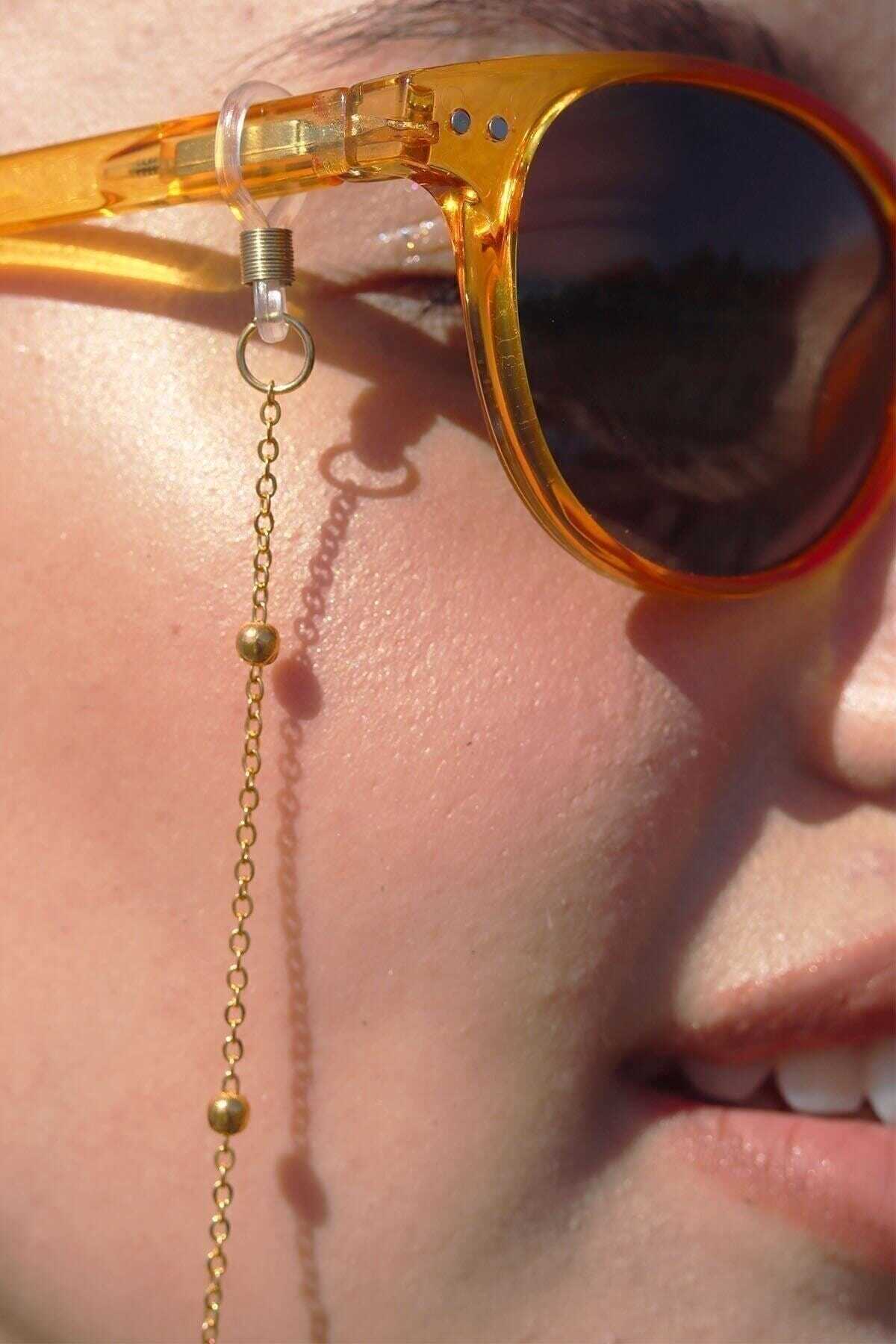 بند عینک مدل زنجیری زنانه طلایی 