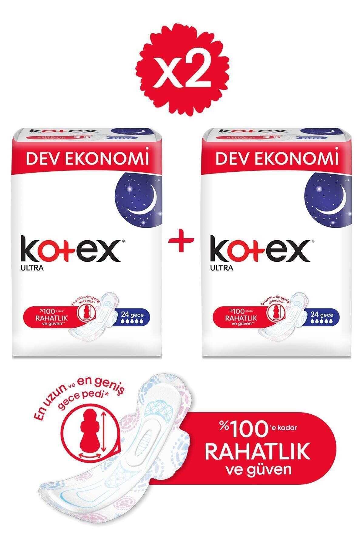نوار بهداشتی بالدار شبانه 2 بسته 24 عددی سری Ultra برند Kotex 
