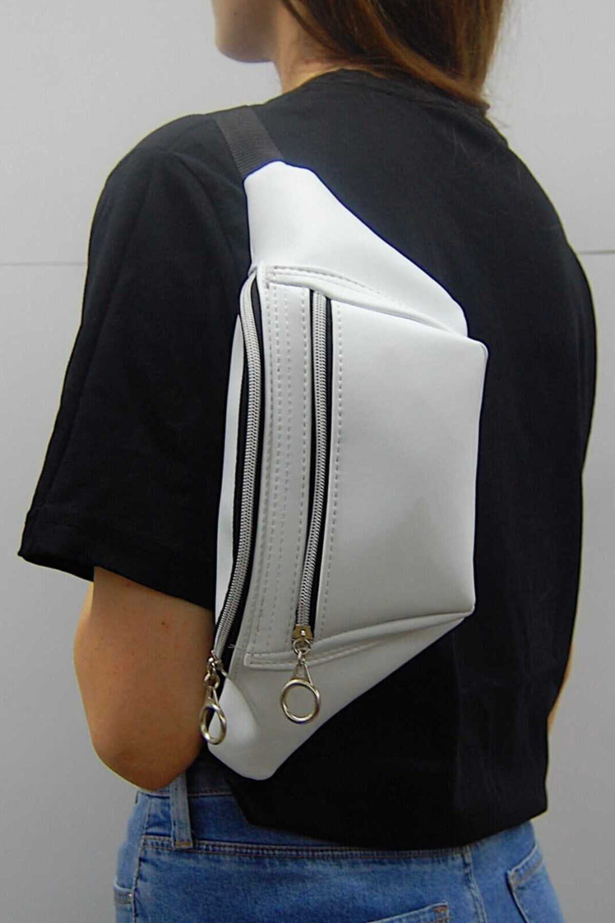 کیف کمری چرم مصنوعی یونیسکس بند دار سفید برند Moda West