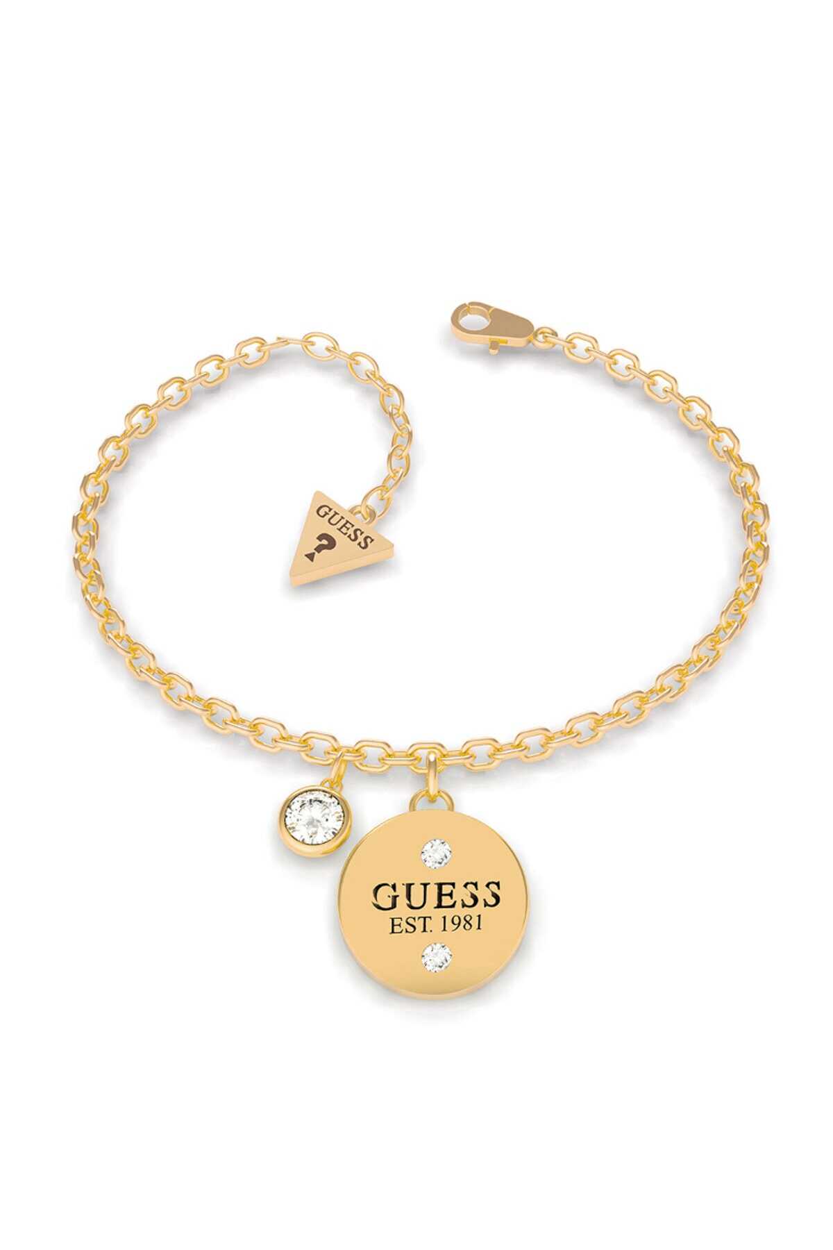 دستبند سنگ دار زنانه طلایی برند Guess 