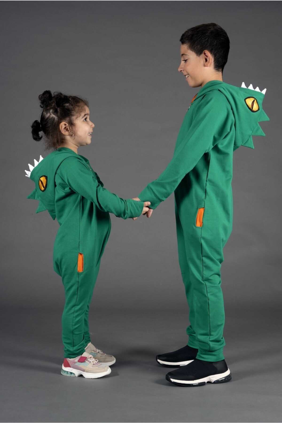 سرهمی بچه گانه پسرانه زیپی طرح اژدها سبز برند Baokids