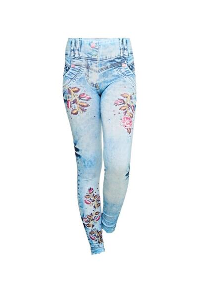 لگ طرح جین چاپ دار بچه گانه دخترانه آبی یخی برند FSM1453 