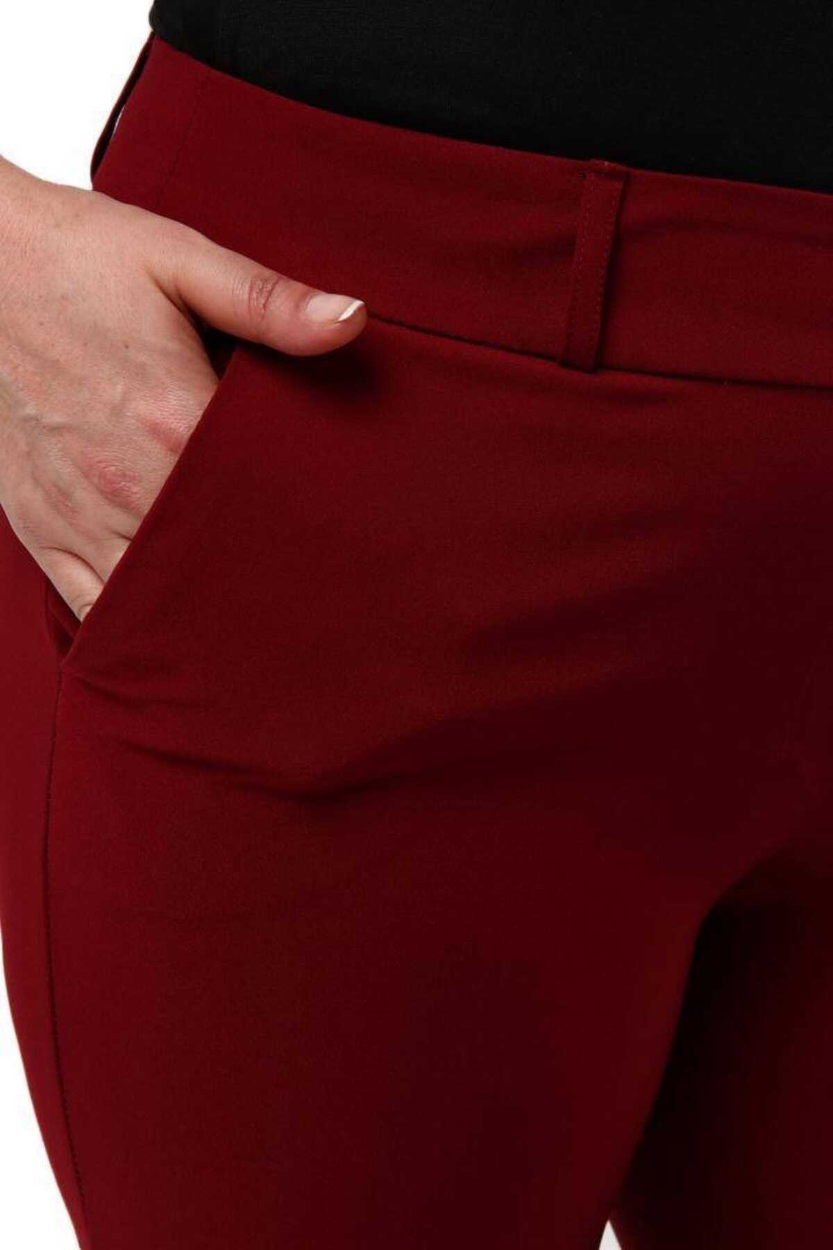 شلوار پارچه ای راسته جیب دار سایز بزرگ زنانه زرشکی برند Hanezza 